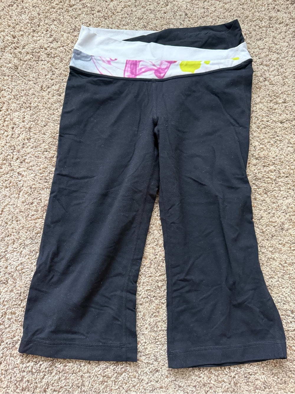 Lululemon Black Crop Yoga Pants with White Print Waistband